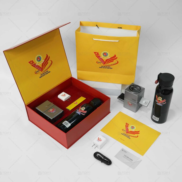 Set quà tăng sự kiện đại hội đế sạc xoay & bình giữ nhiệt SKL06